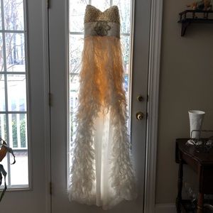 White & Peach Evening Gown